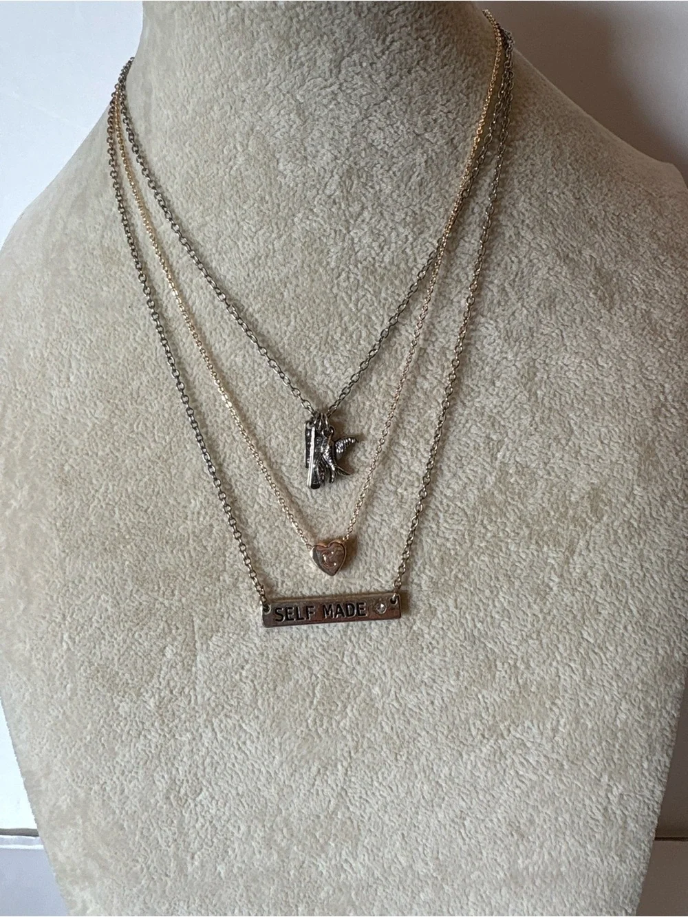 Layered Dainty Necklace Set Self Made Heart Bird Charm Bundle of 3